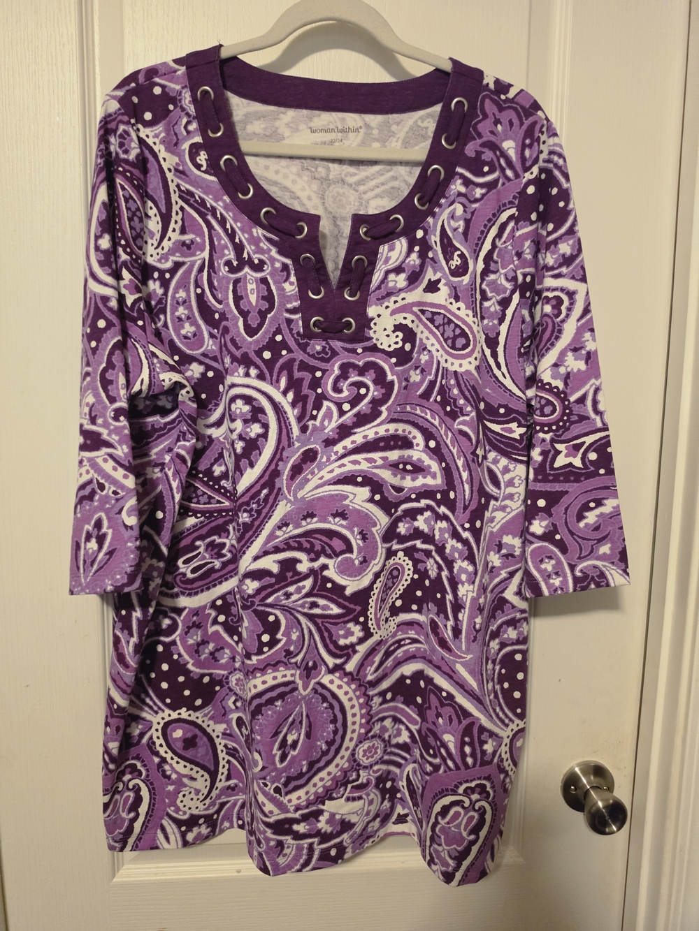 Woman Within Purple Paisley Eyelet-Trim Tunic
